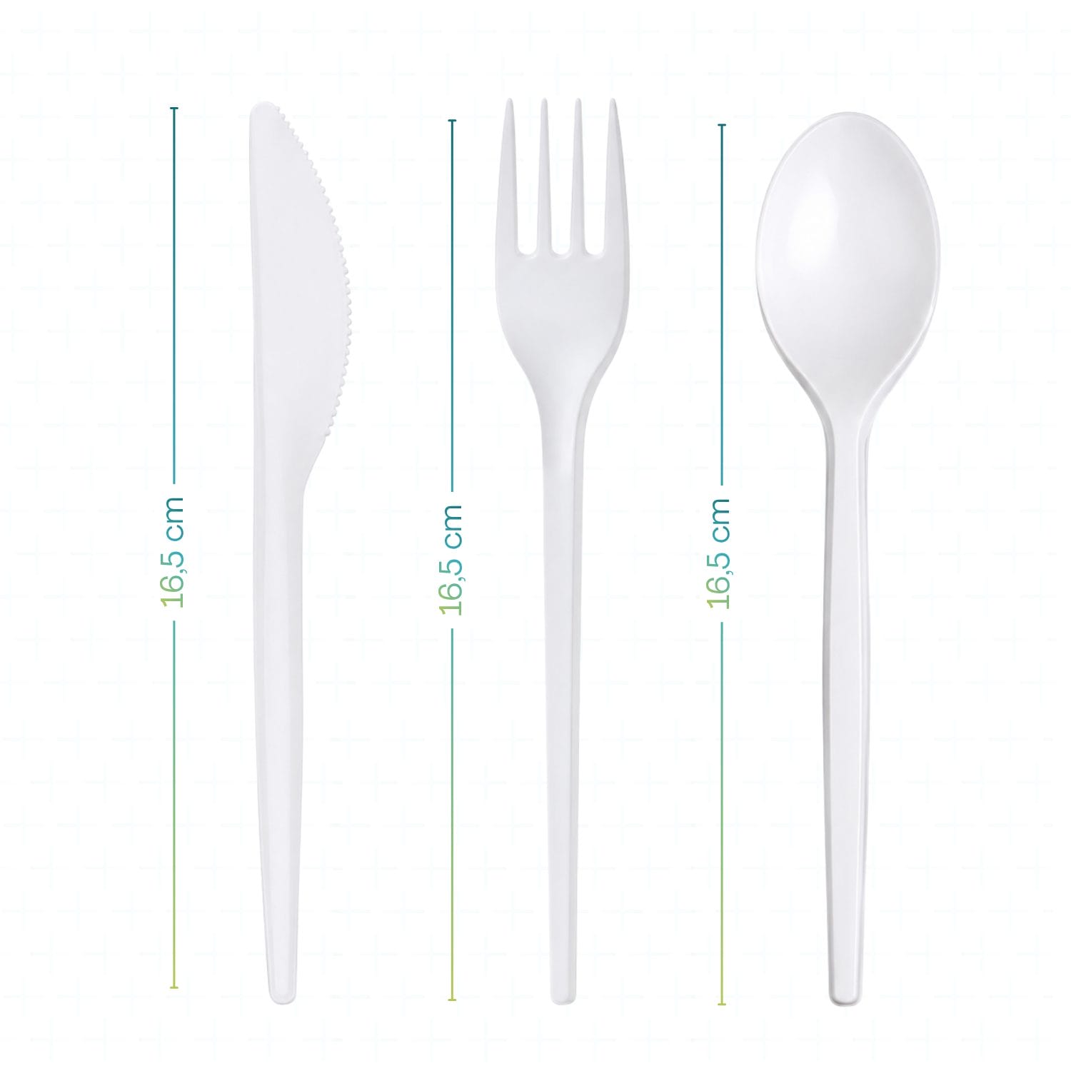 Posate monouso bianche da 16,5 cm con coltello forchetta e cucchiaio