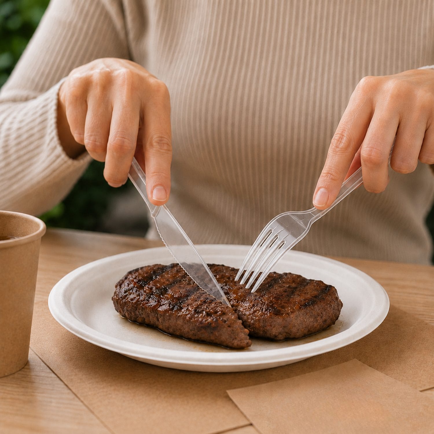 Cucchiaio e coltello trasparente riutilizzabile per zuppe e alimenti caldi