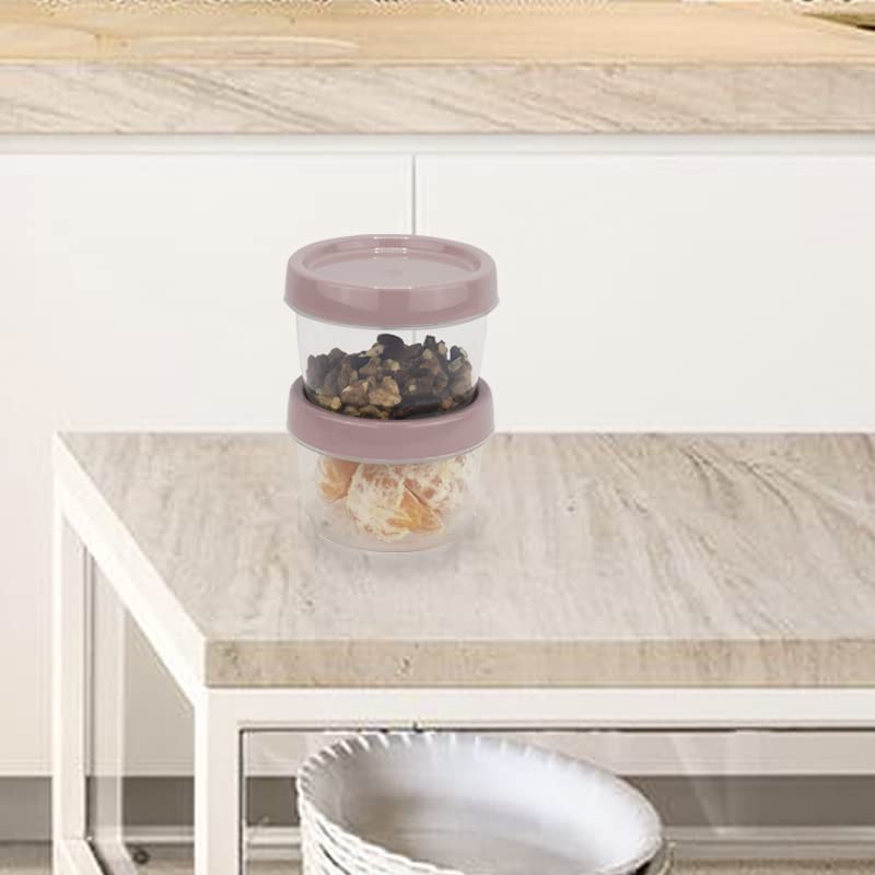 Set 2 barattoli plastica 200 ml trasparenti con coperchio rosa ermetico