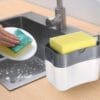 erogatore detersivo piatti con spugna integrata dispenser cucina grigio scuro 14x9x11 cm