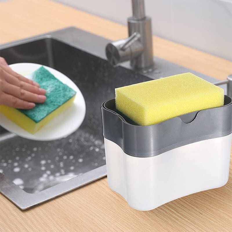 erogatore detersivo piatti con spugna integrata dispenser cucina grigio scuro 14x9x11 cm