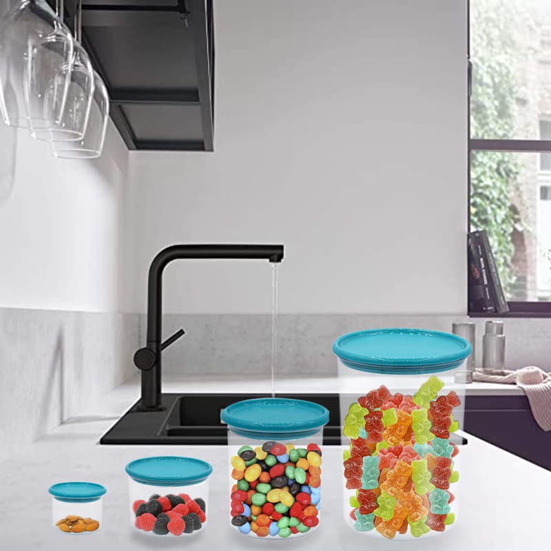 SET 4 BARATTOLI ALIMENTI TURCHESE Set 4 barattoli plastica trasparente con coperchio turchese ermetico