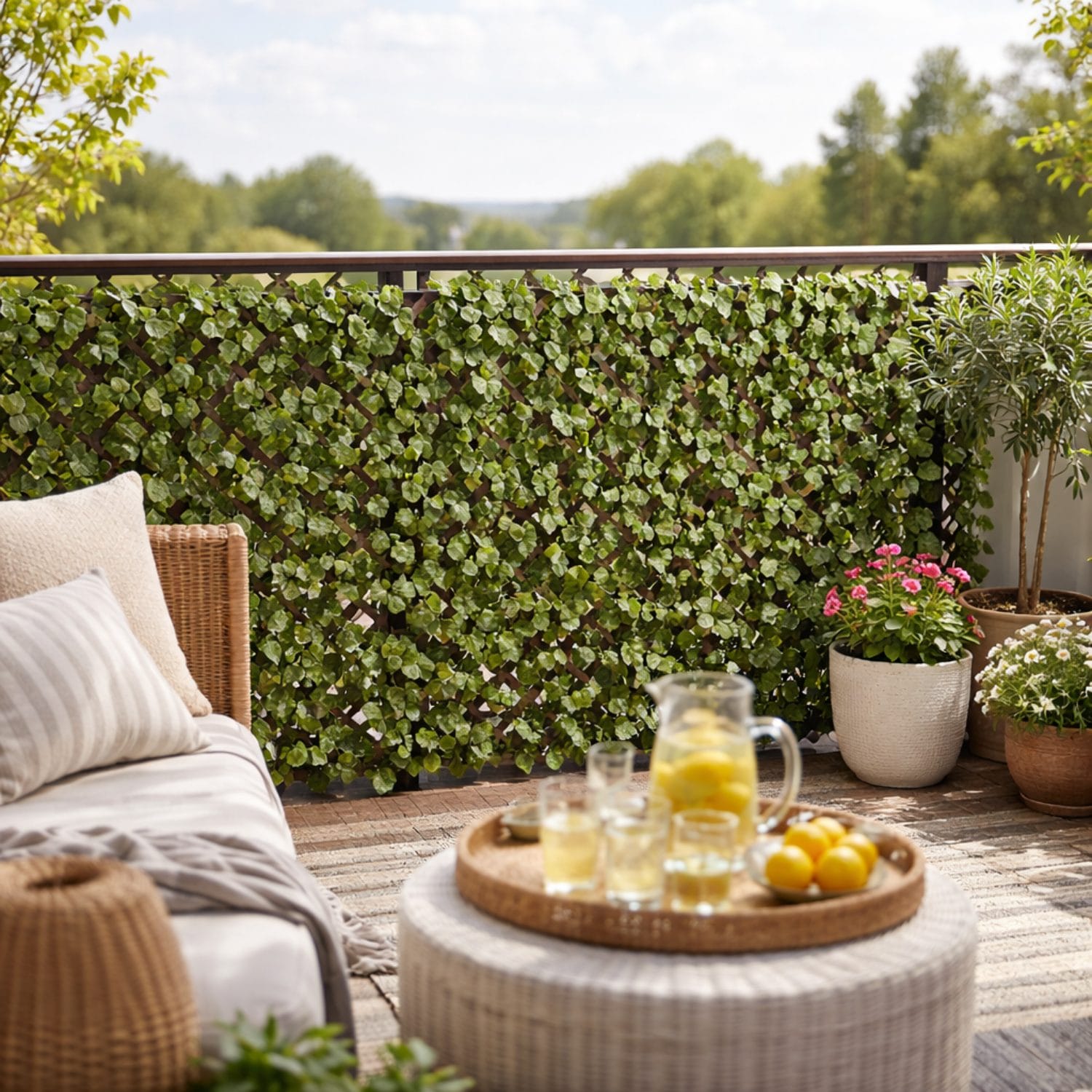 traliccio con foglie coreografica Grigliato estensibile con foglie artificiali per privacy balcone terrazzo giardino