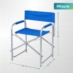 Sedia da regista blu pieghevole in alluminio con dimensioni 55x45x80 cm, compatta e pratica per esterni