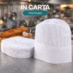 Cappello cuoco carta monouso bianco regolabile con fori traspiranti cucina