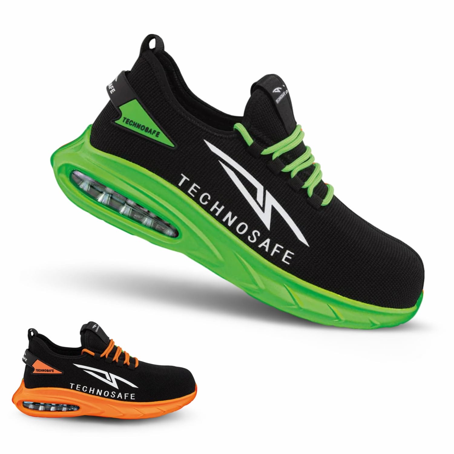 principale-technosafe-verde Scarpe lavoro Technosafe verdi e arancioni suola ammortizzata aria