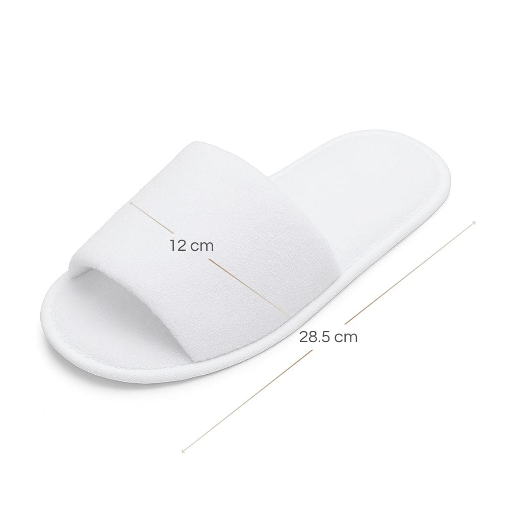 Ciabatte monouso taglia unica per forniture professionali Ciabatta monouso bianca aperta con larghezza di 12 cm e lunghezza indicata di 28,5 cm
