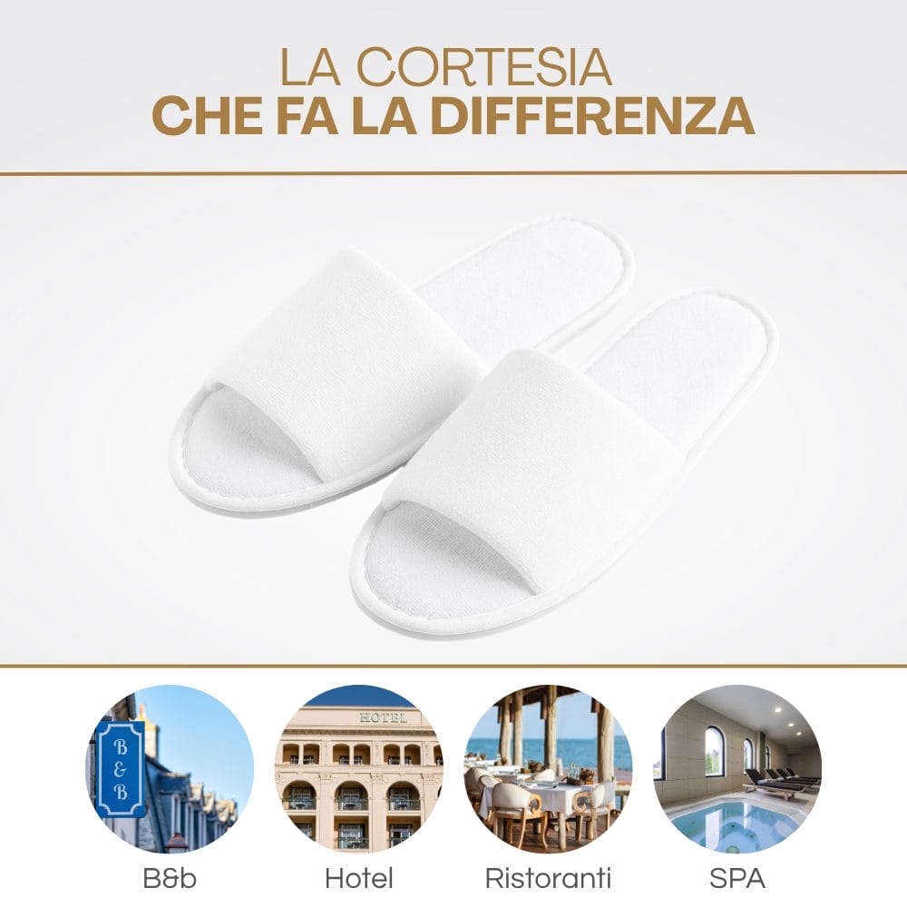 Ciabatte monouso cortesia per hotel, B&B e SPA Paio di ciabatte monouso bianche indicato per camere di hotel, B&B, ristoranti e centri SPA