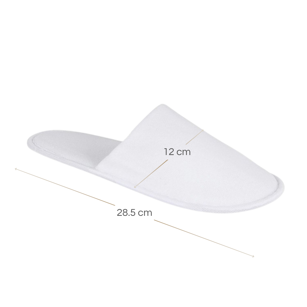 Ciabatta monouso chiusa bianca con lunghezza di 28,5 cm e larghezza della tomaia di 12 cm