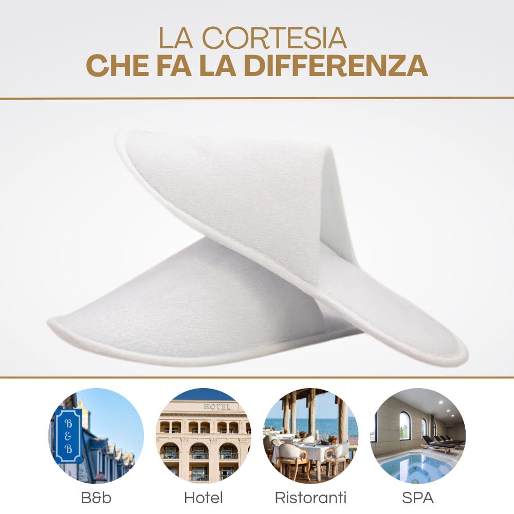 Paio di pantofole monouso chiuse bianche consigliate per hotel, B&B, ristoranti e centri SPA
