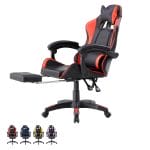 Sedia gaming rossa reclinabile per lunghe sessioni di utilizzo Sedia gaming rossa e nera con schienale alto, poggiapiedi estraibile e cuscino per il collo