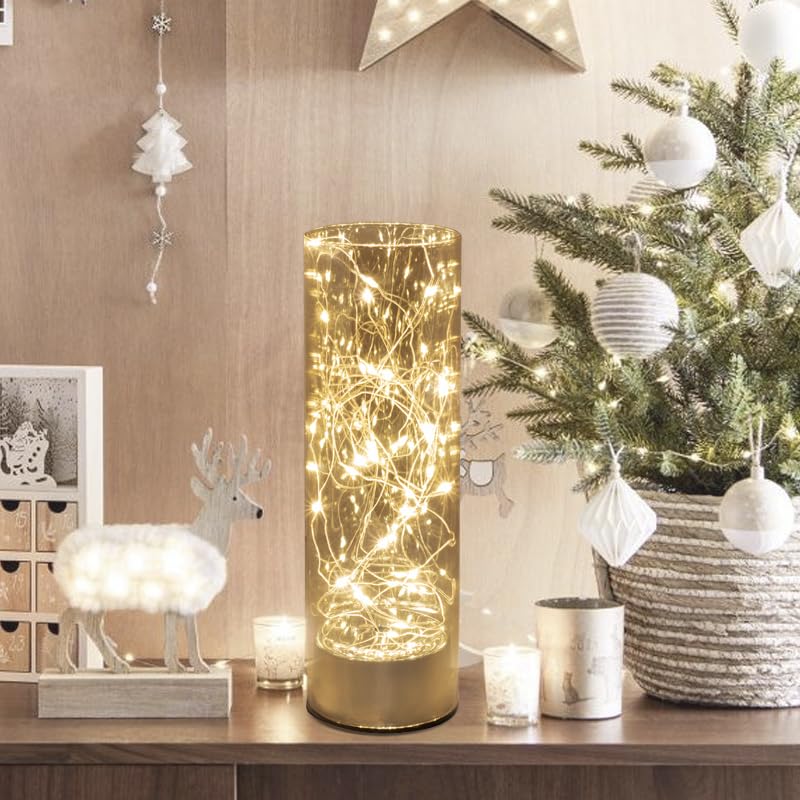 Lampada decorativa in vetro con luci LED 8x26 cm, ideale per decorazioni natalizie