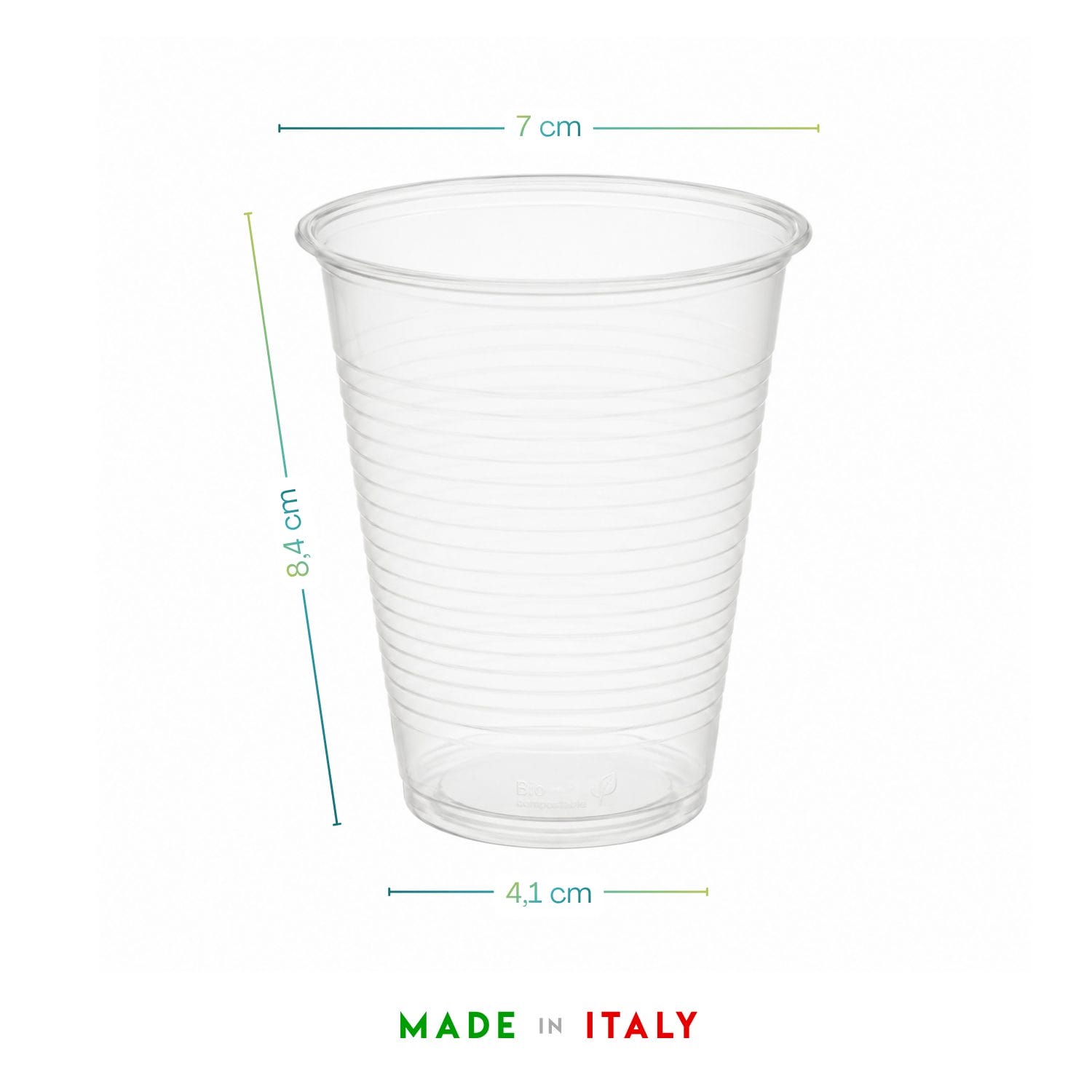 Bicchiere trasparente compostabile da 200 ml con dimensioni del prodotto