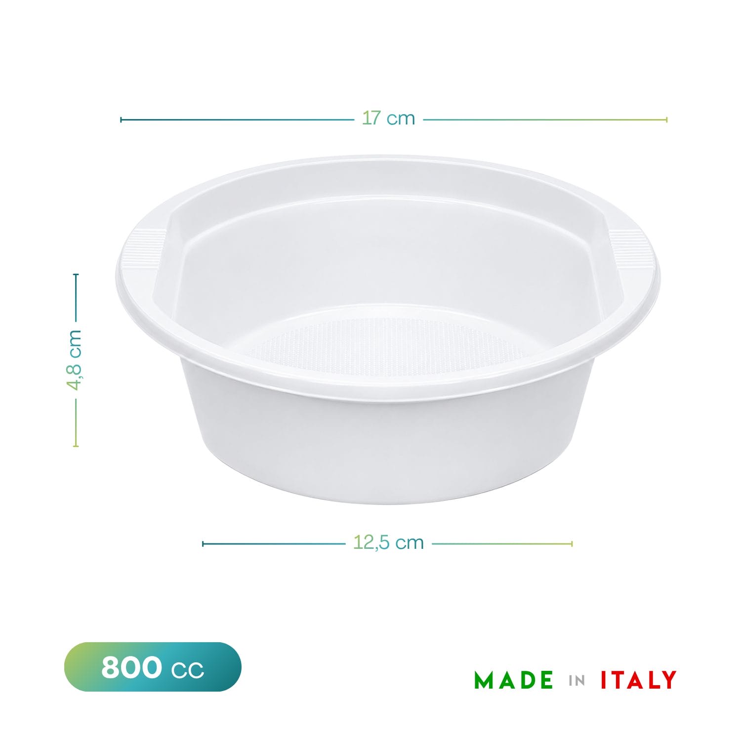 Scodella in plastica riciclabile da 800 cc con misure del contenitore
