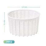 Fuscella rotonda da 700 g per formaggi freschi misura 118x76 mm