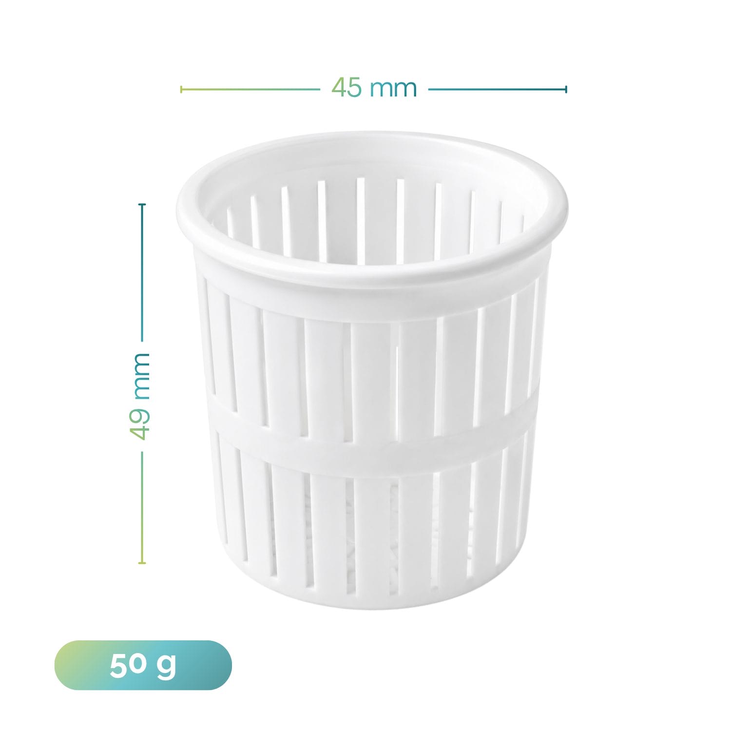 Fuscella per ricotta monoporzione da 50 g in polietilene alimentare 45x49 mm