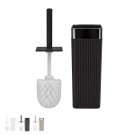 Scopino WC Nero Moderno Scopino WC con portascopino nero rigato dal design moderno per bagno elegante e contemporaneo