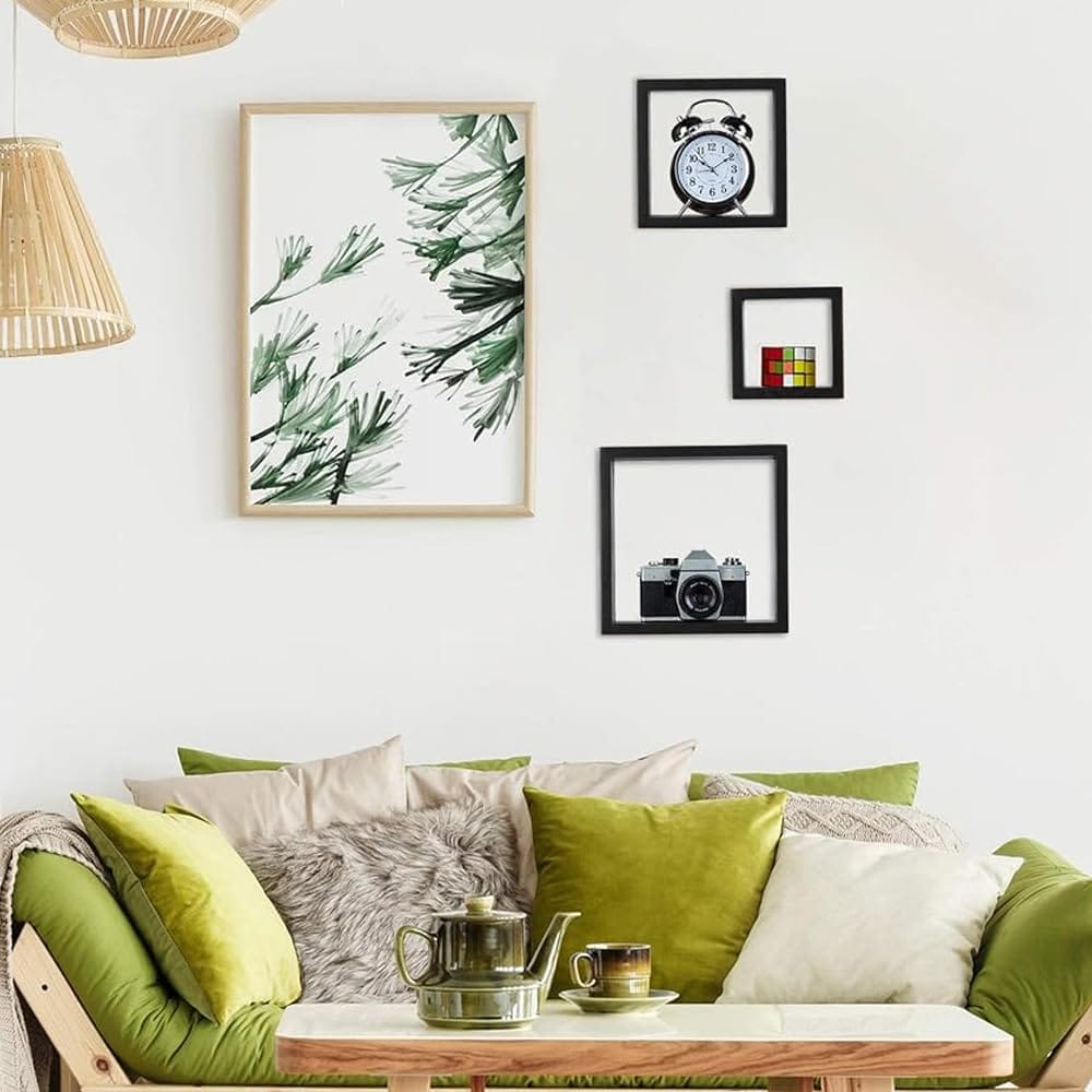 Set 3 mensole quadrate da parete in legno MDF 30x30 27x27 24x24 cm design moderno