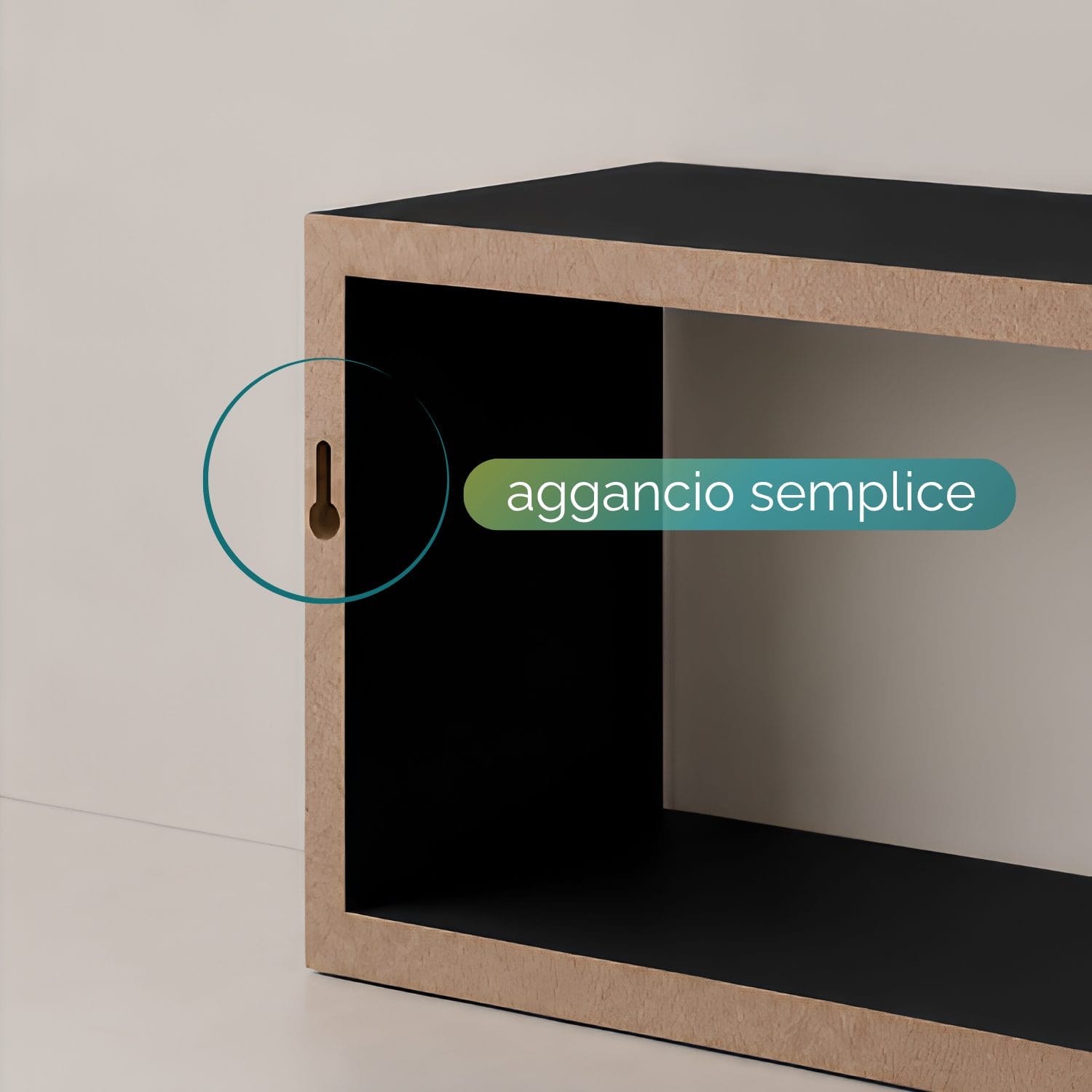 Mensola MDF Nero con Fissaggio Invisibile Mensola quadrata da parete in MDF nero con fissaggio invisibile a muro