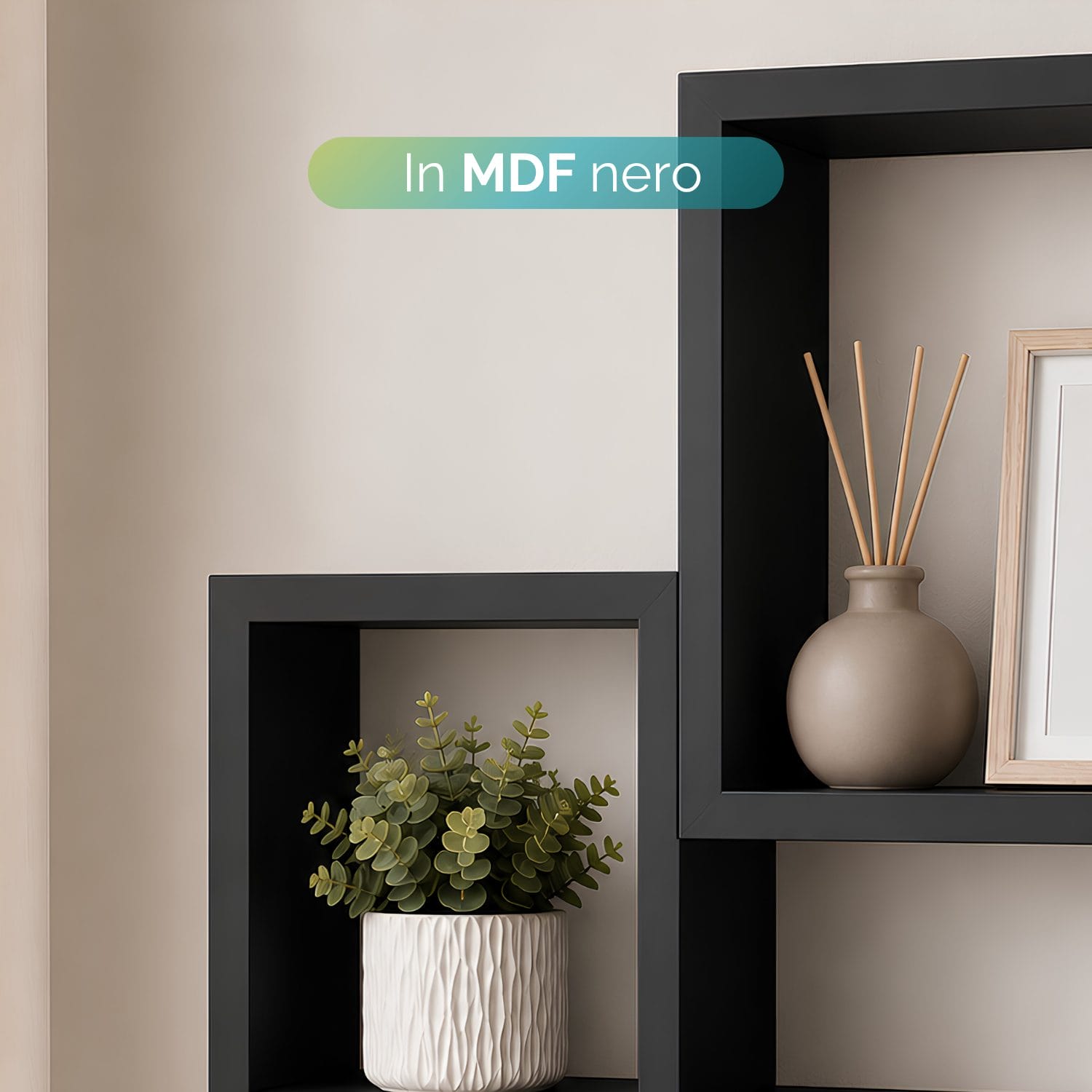Mensola Decorativa MDF Nero Mensola quadrata in MDF nero per soggiorno moderno e decorazione da parete