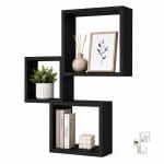 Set Mensole Quadrate Nero Set 3 mensole quadrate da parete in MDF nero per libri piante e oggetti decorativi