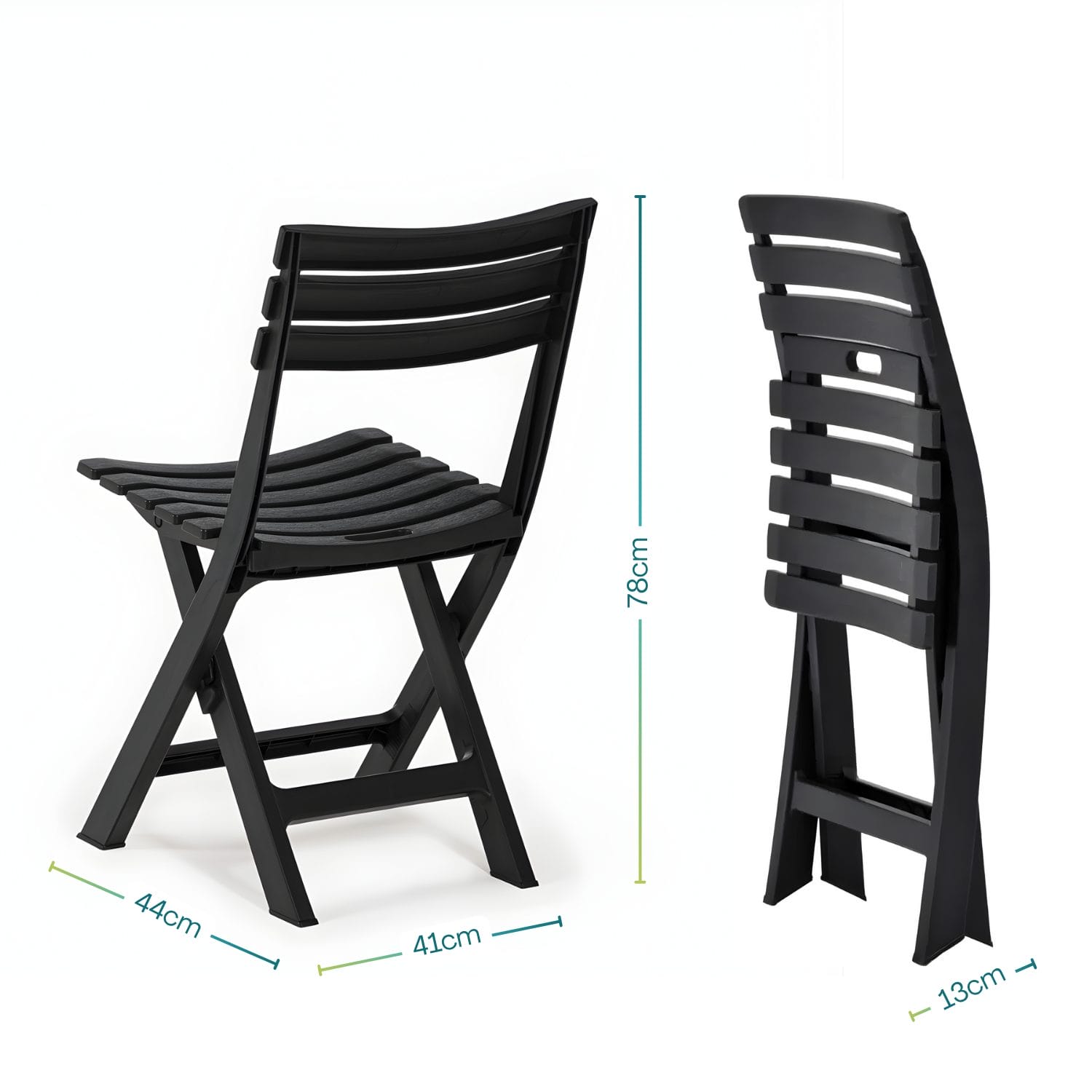 Sedia pieghevole in polipropilene con dimensioni 78x44x41 cm e spessore chiusa 13 cm
