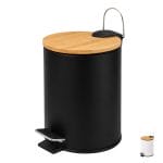 Cestino da bagno 3 litri nero con pedale e coperchio effetto bambù dal design moderno