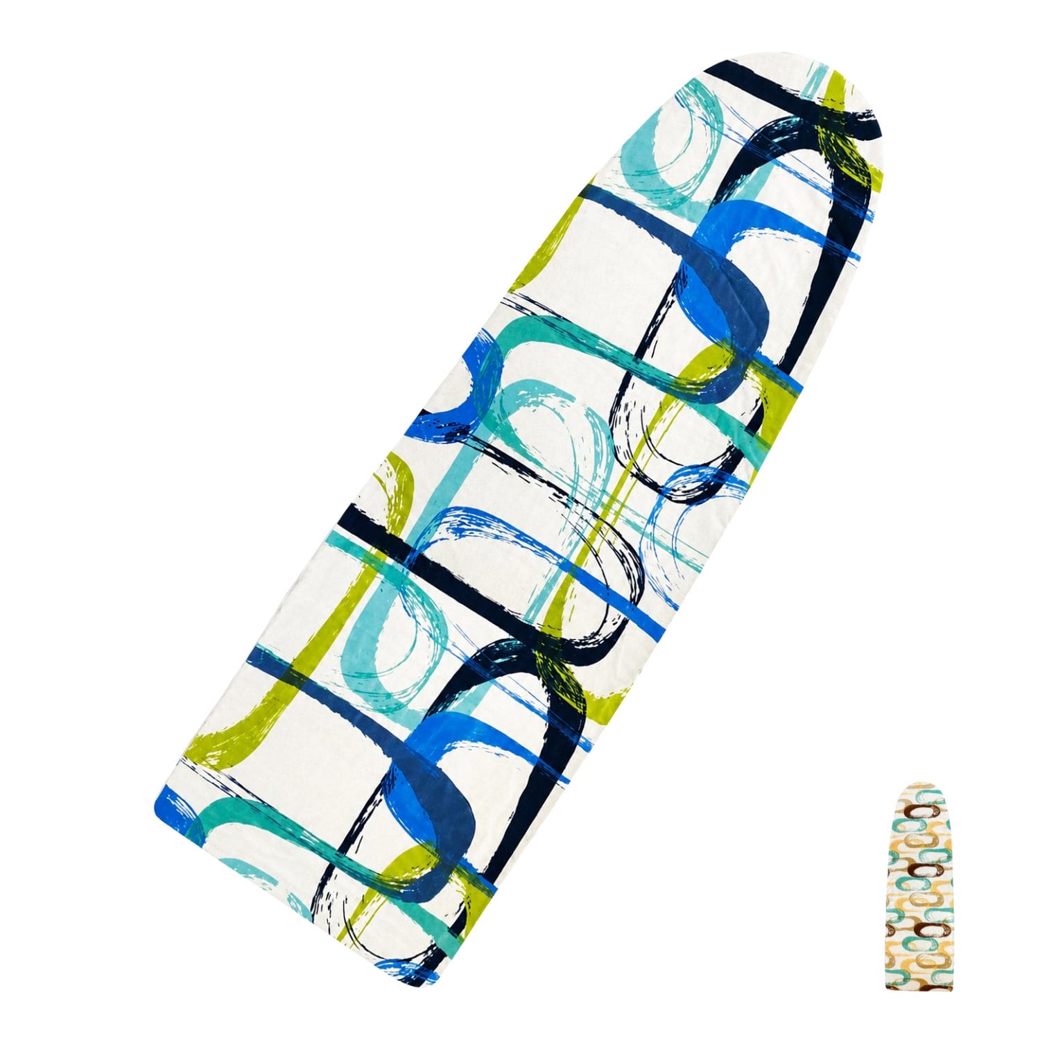 Copriasse da stiro 140x60 cm con fantasia geometrica blu, turchese e verde per asse da stiro