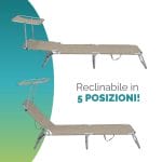 Lettino prendisole reclinabile 5 posizioni con tettuccio Lettino prendisole pieghevole tortora reclinabile in 5 posizioni con tettuccio parasole