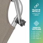 Lettino prendisole con struttura in metallo e tessuto textilene Dettaglio lettino prendisole con telaio in metallo e tessuto textilene tortora resistente per esterni