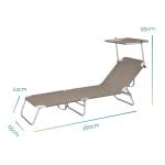 Lettino prendisole pieghevole tortora con misure 180x55 cm Lettino prendisole pieghevole tortora con tettuccio parasole e dimensioni 180x55 cm