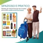 Carrello spesa blu a 6 ruote con tasca termica frontale