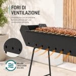 Barbecue per arrosticini con fori di ventilazione laterali che favoriscono la circolazione dell'aria durante la cottura