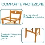 ciliegio Seggiolone in legno con braccioli protettivi e poggiapiedi integrato per comfort e stabilità