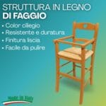struttura in faggio - seggiolone ciliegio Seggiolone in legno di faggio ciliegio resistente con seduta in paglia intrecciata Made in Italy
