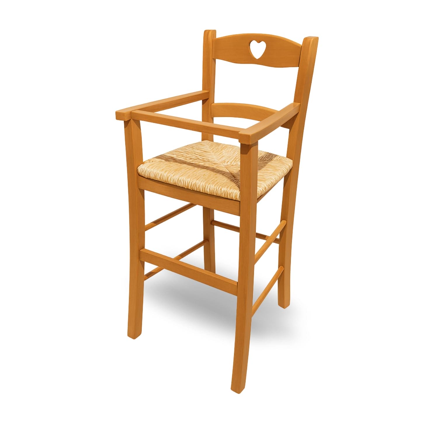 Seggiolone per bambini in legno di faggio ciliegio con seduta in paglia intrecciata 36x36x85 cm