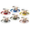 Set 6 tazzine caffè porcellana fantasia casette con piattini colorati