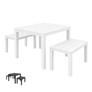 Set pranzo da giardino in plastica –  2 Panche e 1 Tavolino Quadrato