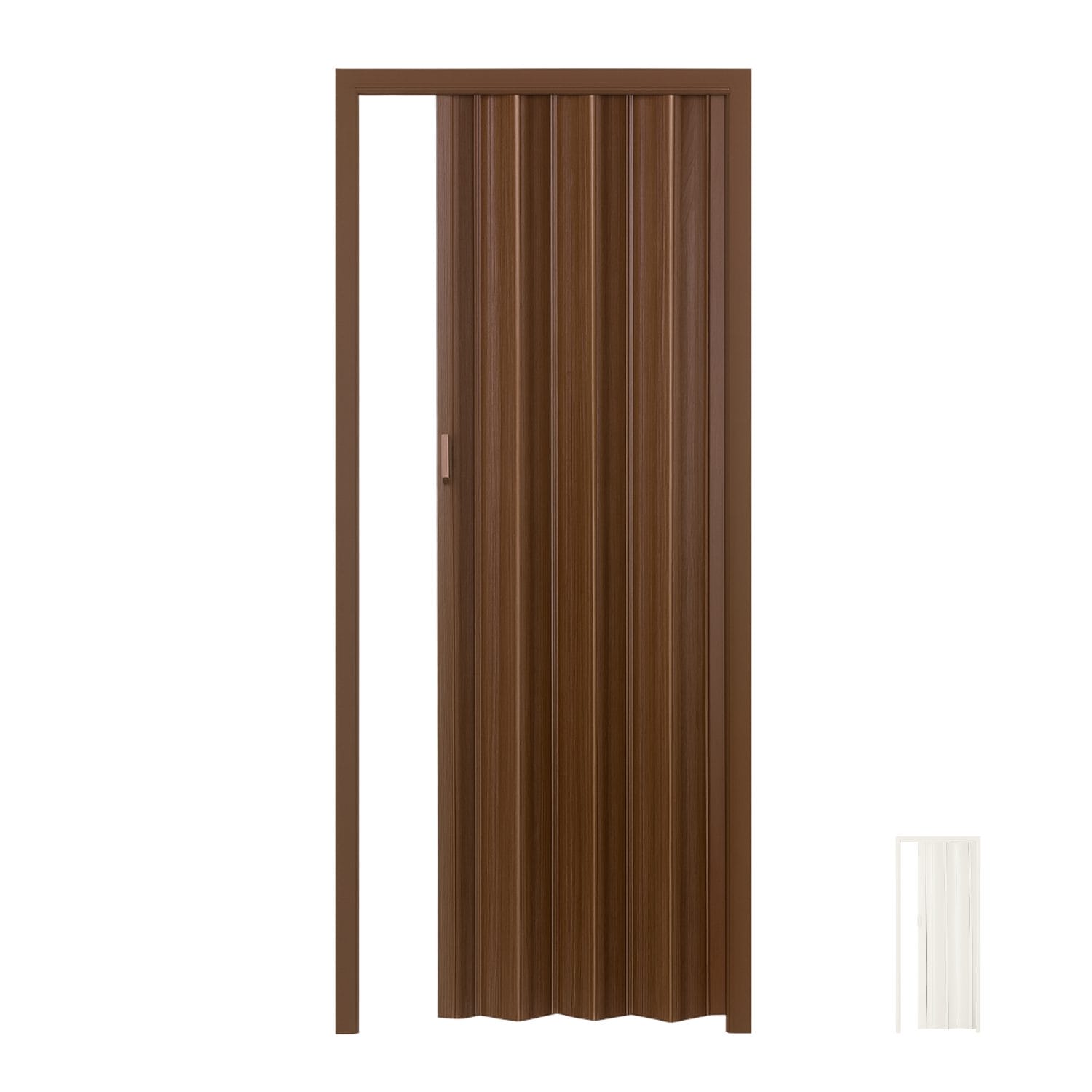 porta a soffiett pvc rovere venato Porta a soffietto in PVC colore marrone salvaspazio per interni