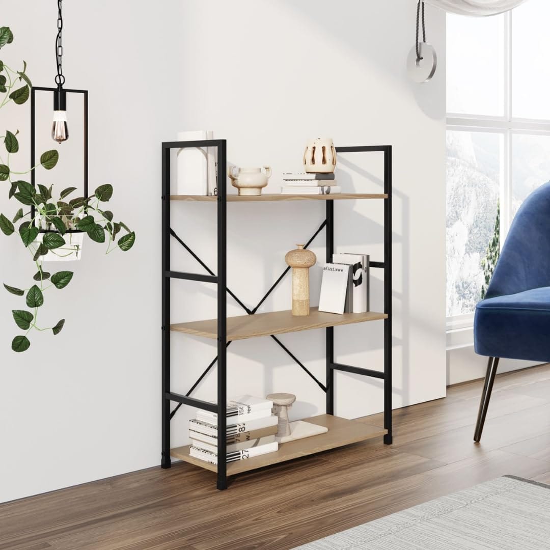 Libreria scaffale urban 3 ripiani 58x24x80 cm in metallo e legno MDF stile industriale