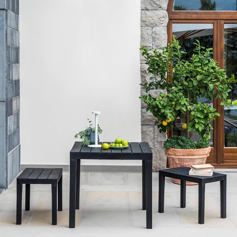 Panca da esterno antracite con trama effetto legno misura 60x38,5x45 cm