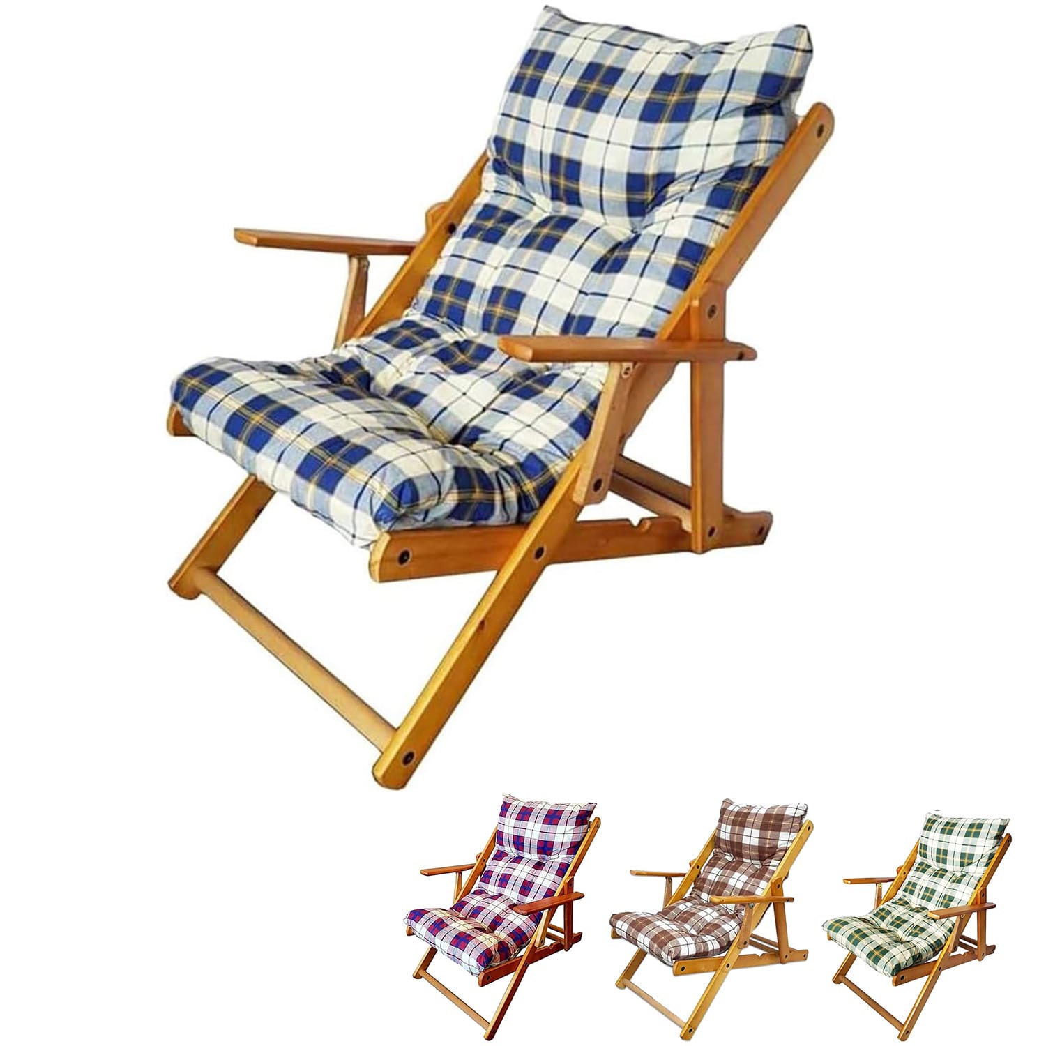 Poltrona Harmony blu con schienale regolabile e struttura in legno