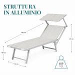 Lettino Alluminio Portata 150 Kg Lettino prendisole in alluminio grigio chiaro da 186 cm con portata fino a 150 kg e struttura resistente per esterni