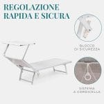 Regolazione Sicura dello Schienale Lettino prendisole con blocco di sicurezza e sistema a cordicella per regolazione schienale