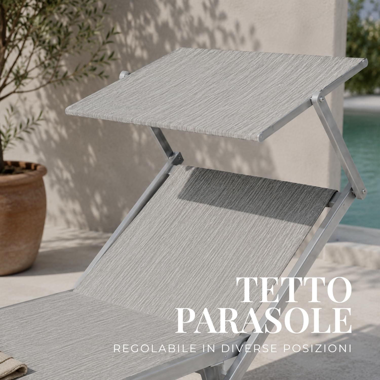 Parasole Regolabile Multi Posizione Parasole regolabile per lettino prendisole da esterno con copertura orientabile anti sole