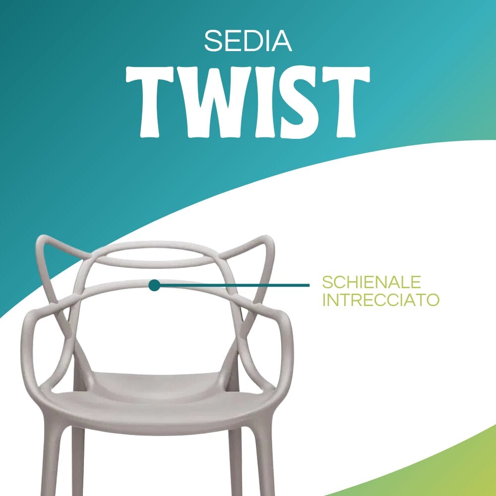 Sedia Maestro tortora in polipropilene con schienale intrecciato e braccioli ergonomici - modello Twist