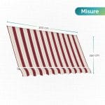 Tenda da sole 300x250 rigata bordeaux Dimensioni della tenda da sole rigata bordeaux con telo da 300 cm di larghezza e 250 cm di altezza