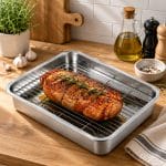 Griglia inox con teglia raccogli grassi Teglia con griglia rialzata in acciaio inox per arrosti con drenaggio dei grassi