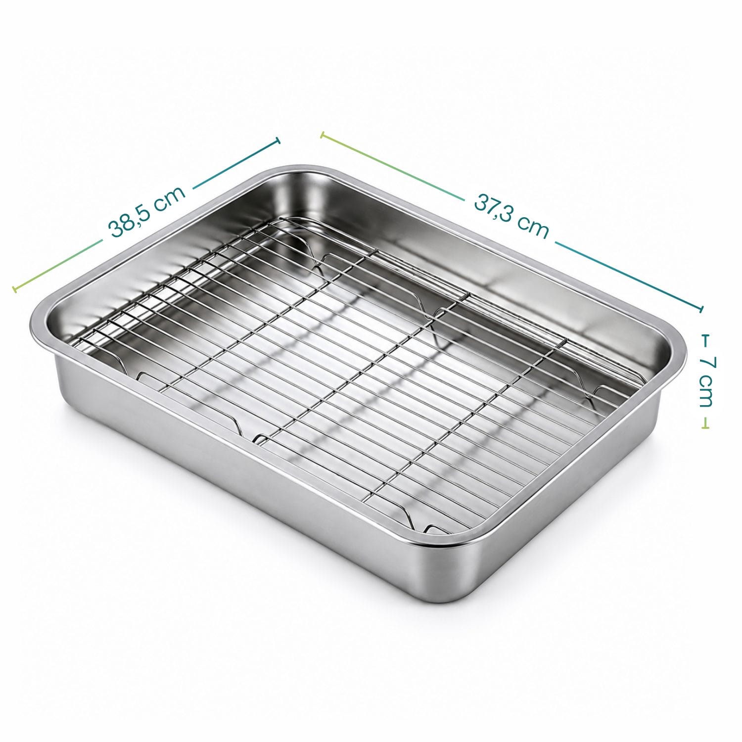 Dimensioni griglia rialzata inox Griglia rialzata in acciaio inox con teglia 38,5x37,3x7 cm per forno e arrosti