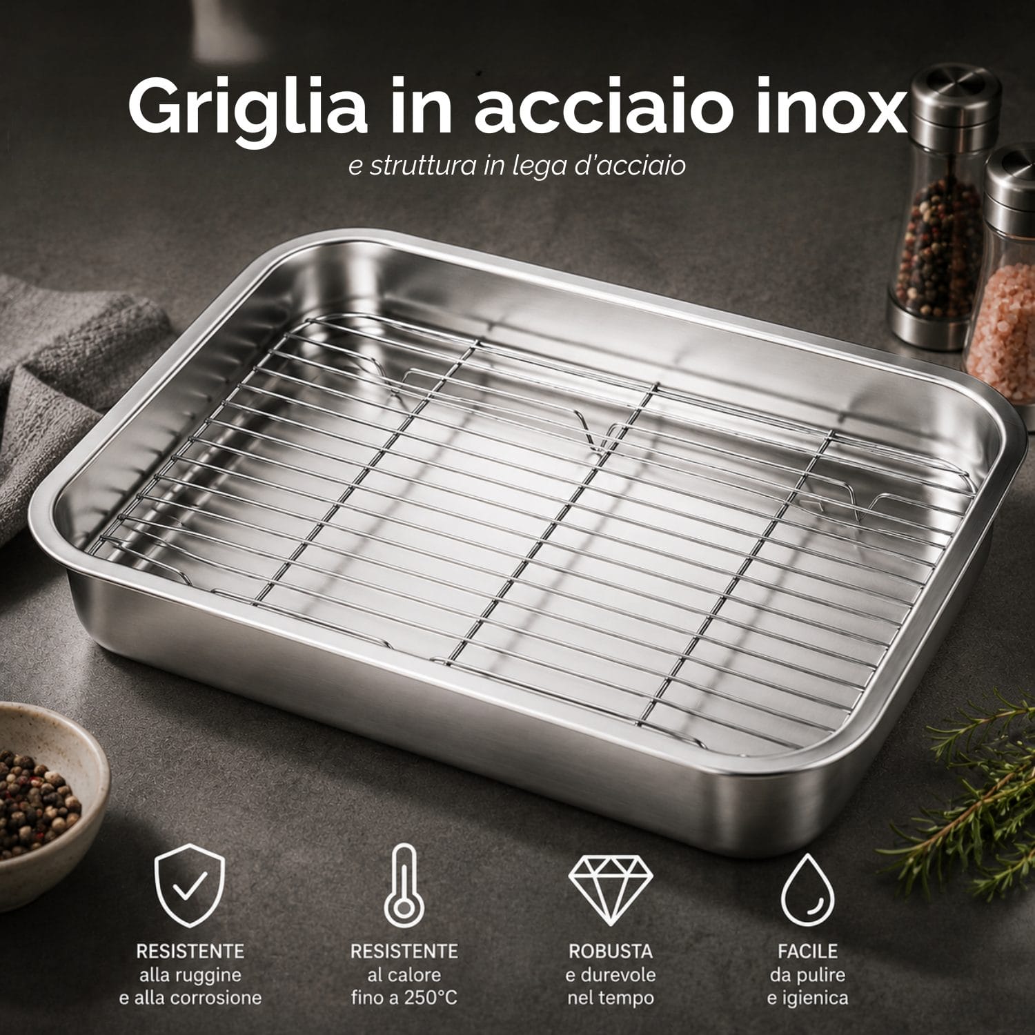 Griglia inox resistente e durevole Griglia rialzata in acciaio inox resistente al calore, alla ruggine e facile da pulire